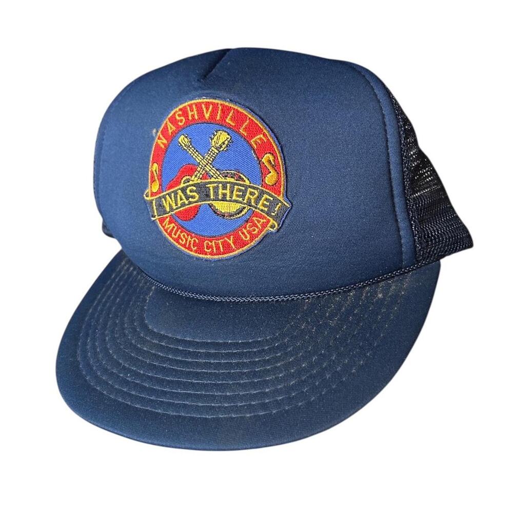 Nashville Tennessee Vintage 80s Blue Foam SnapBack Trucker Patch Hat Music City